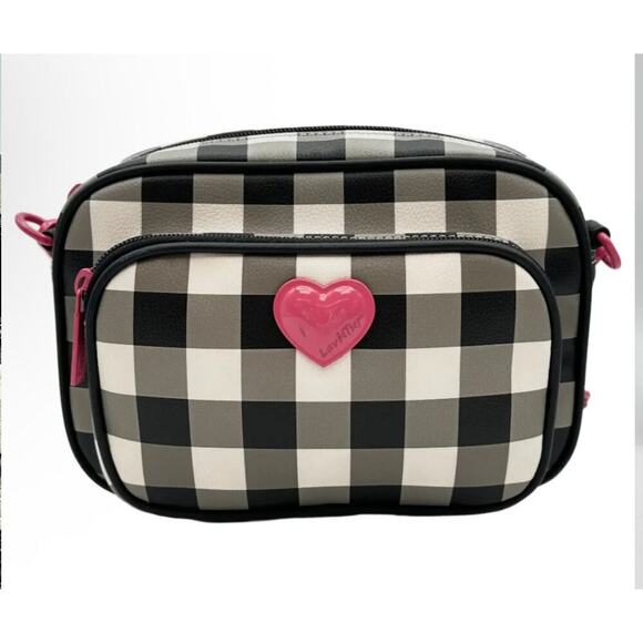Betsey Johnson Black White Pink Gingham Crossbody 90s Y2K Bag Purse - Picture 1 of 10
